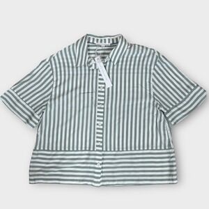 Jane & Delancey Women's Striped Short Sleeve Button Up Shirt Size L Green White